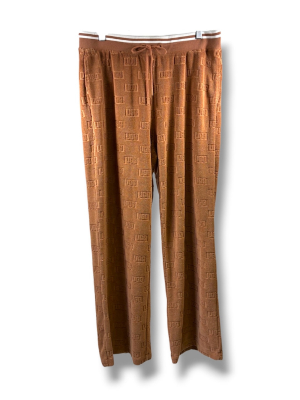 UGG Logo Print Embossed Jogger Pants in Brown Size L